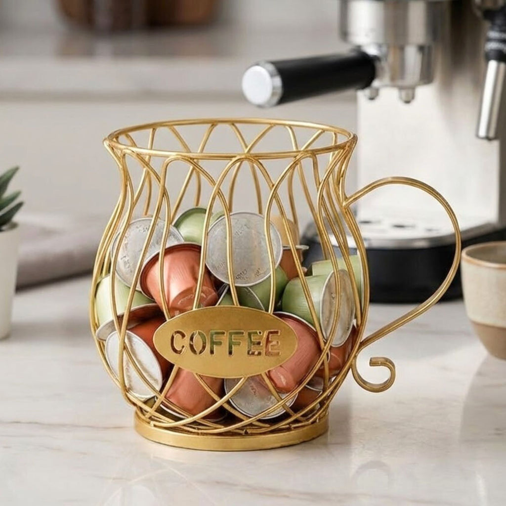 Kaffekapselkurv i metal – 18 × 12 × 14,5 cm