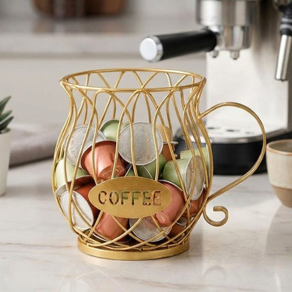 Kaffekapselkurv i metal – 18 × 12 × 14,5 cm