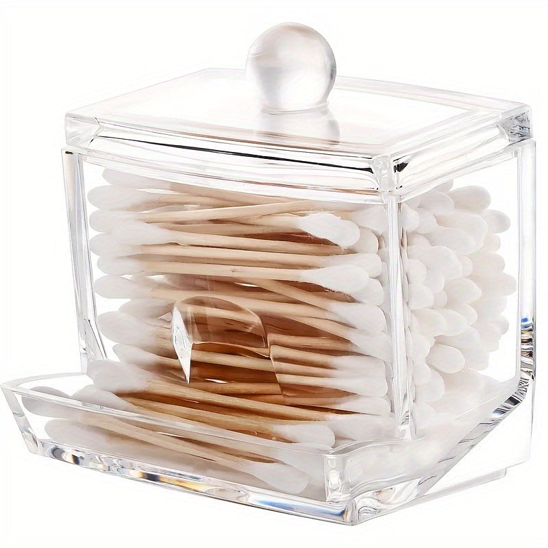 Vatpindebeholder i klar plast med bambuslåg – 9 × 7,2 × 9 cm