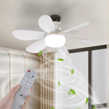 LED-lampe med loftventilator, E27 og fjernbetjening