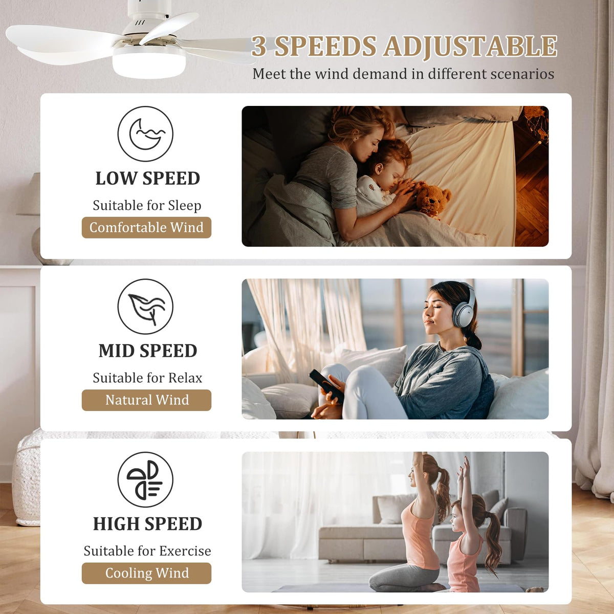 LED-lampe med loftventilator, E27 og fjernbetjening