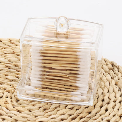 Vatpindebeholder i klar plast med bambuslåg – 9 × 7,2 × 9 cm