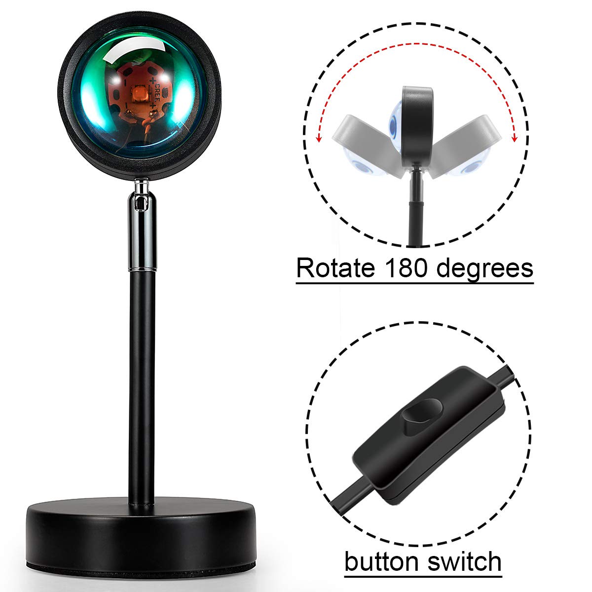 USB-lampe med solnedgangseffekt og 180° drejning