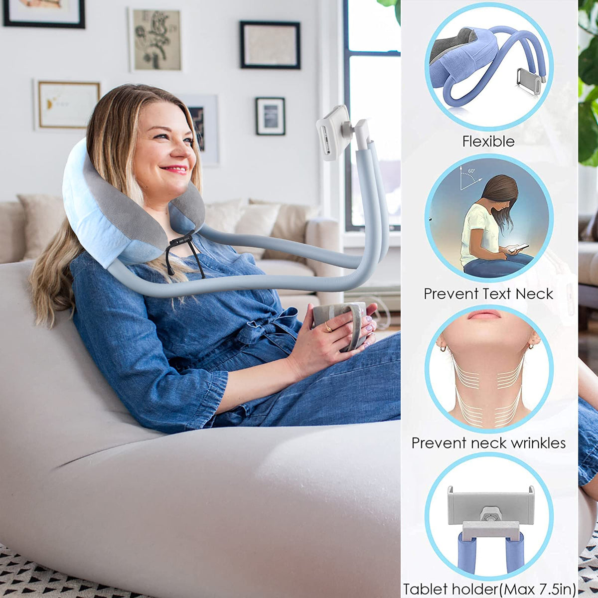 Nakkepude med fleksibel mobilholder – 4–11 tommer