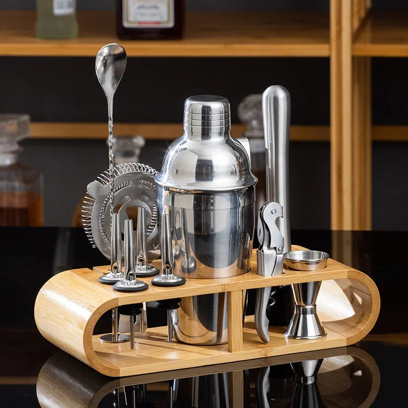 Cocktailsæt i rustfrit stål med shaker 750 ml – 10 dele
