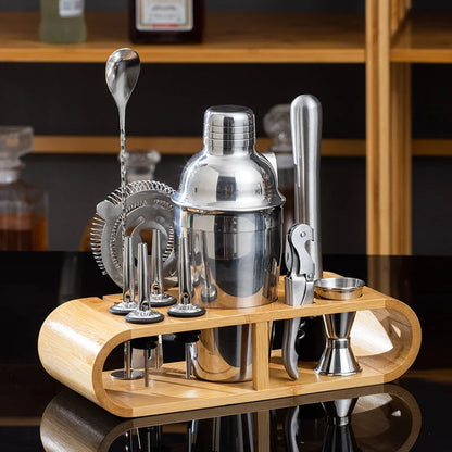 Cocktailsæt i rustfrit stål med shaker 750 ml – 10 dele