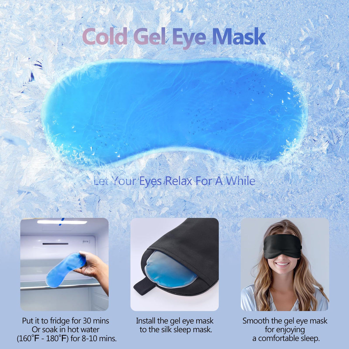 3D-sovemaske med kølende gel og justerbar rem