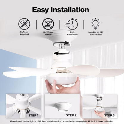 LED-lampe med loftventilator, E27 og fjernbetjening