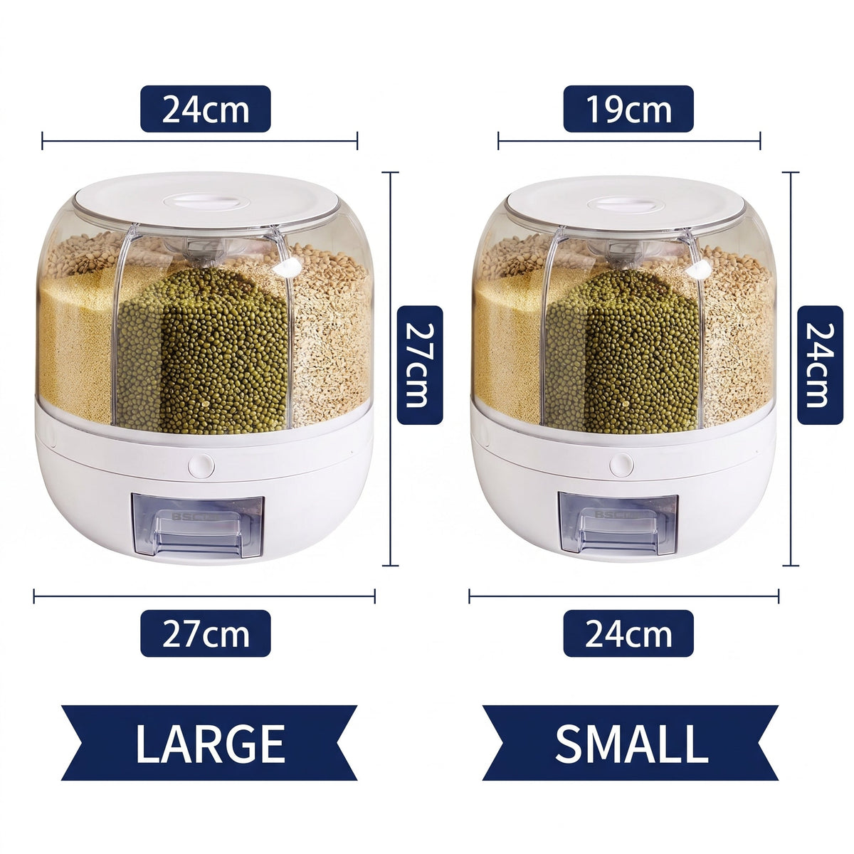 Drejelig tørvaredispenser i ABS med 6 rum