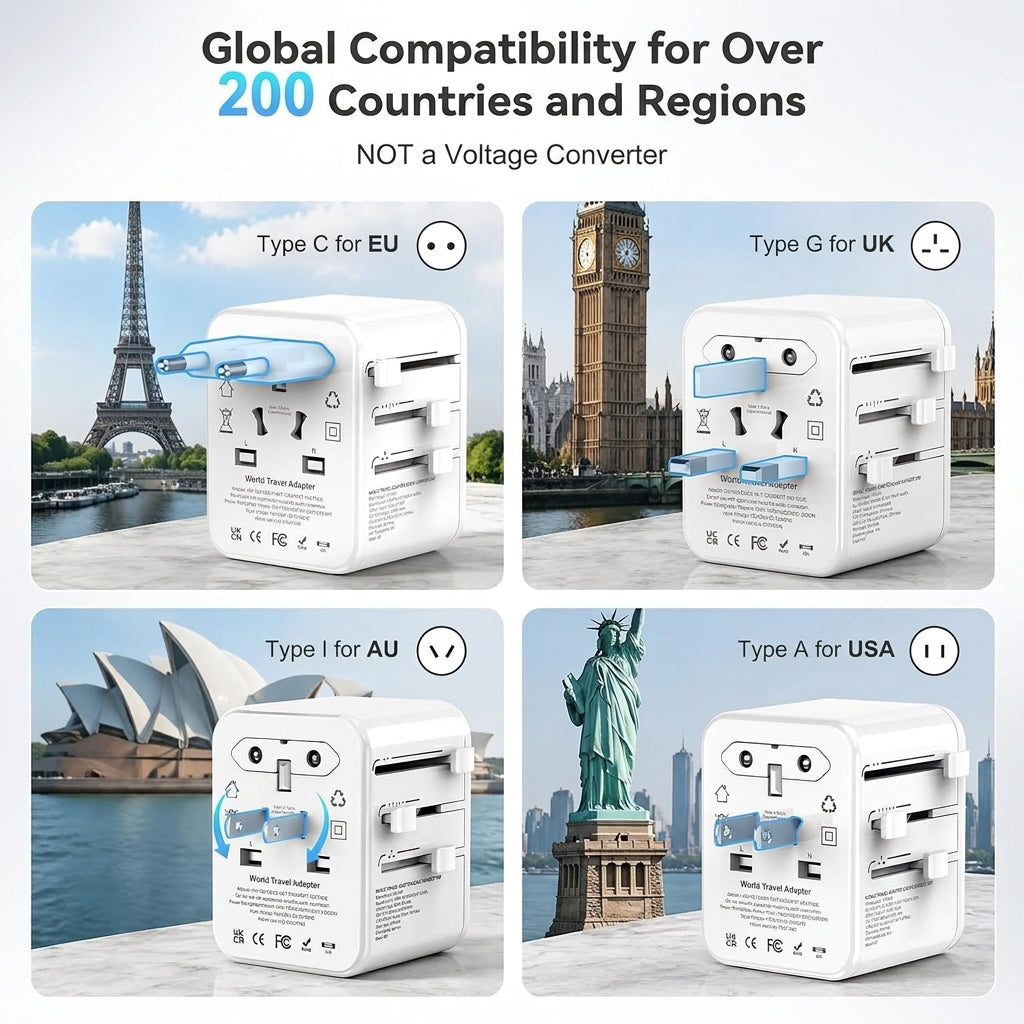 Universal rejseadapter 20 W med USB- og USB-C-porte