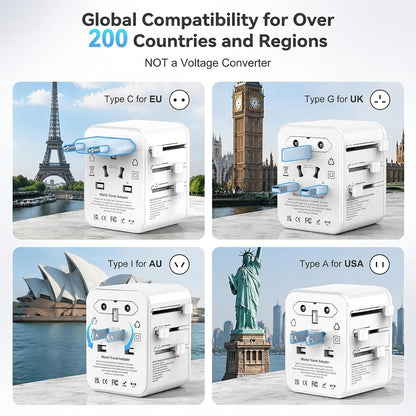 Universal rejseadapter 20 W med USB- og USB-C-porte