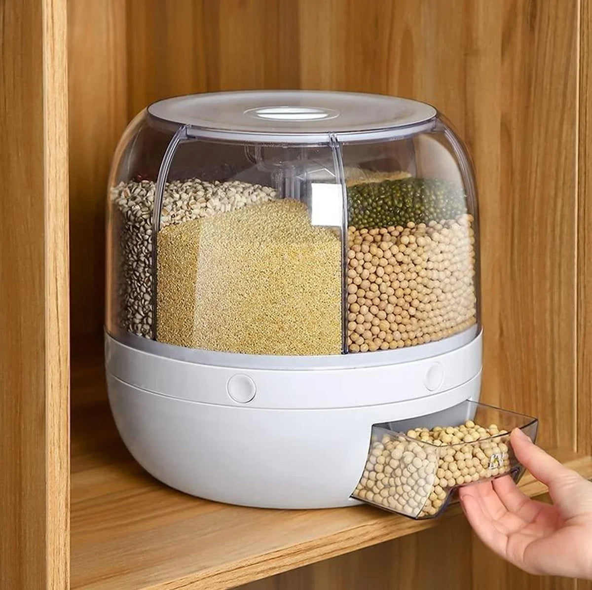 Drejelig tørvaredispenser i ABS med 6 rum