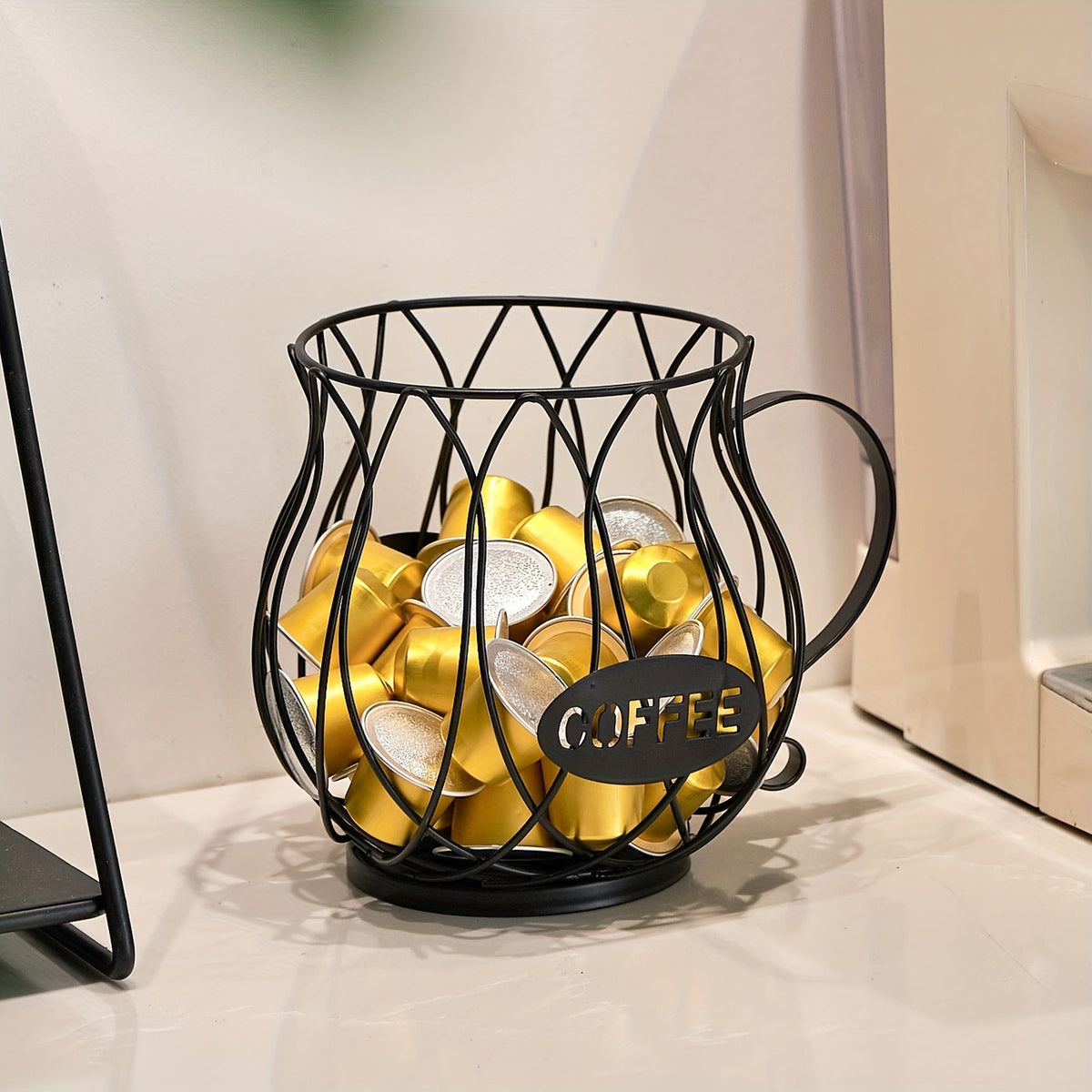 Kaffekapselkurv i metal – 18 × 12 × 14,5 cm