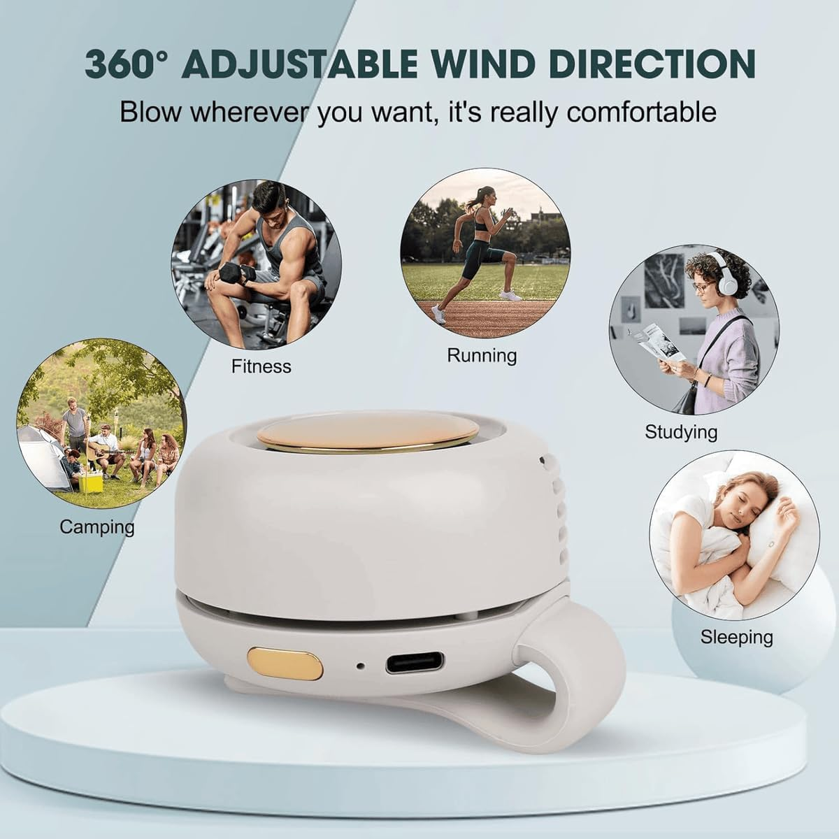 Genopladelig klemmeventilator med 3 hastigheder