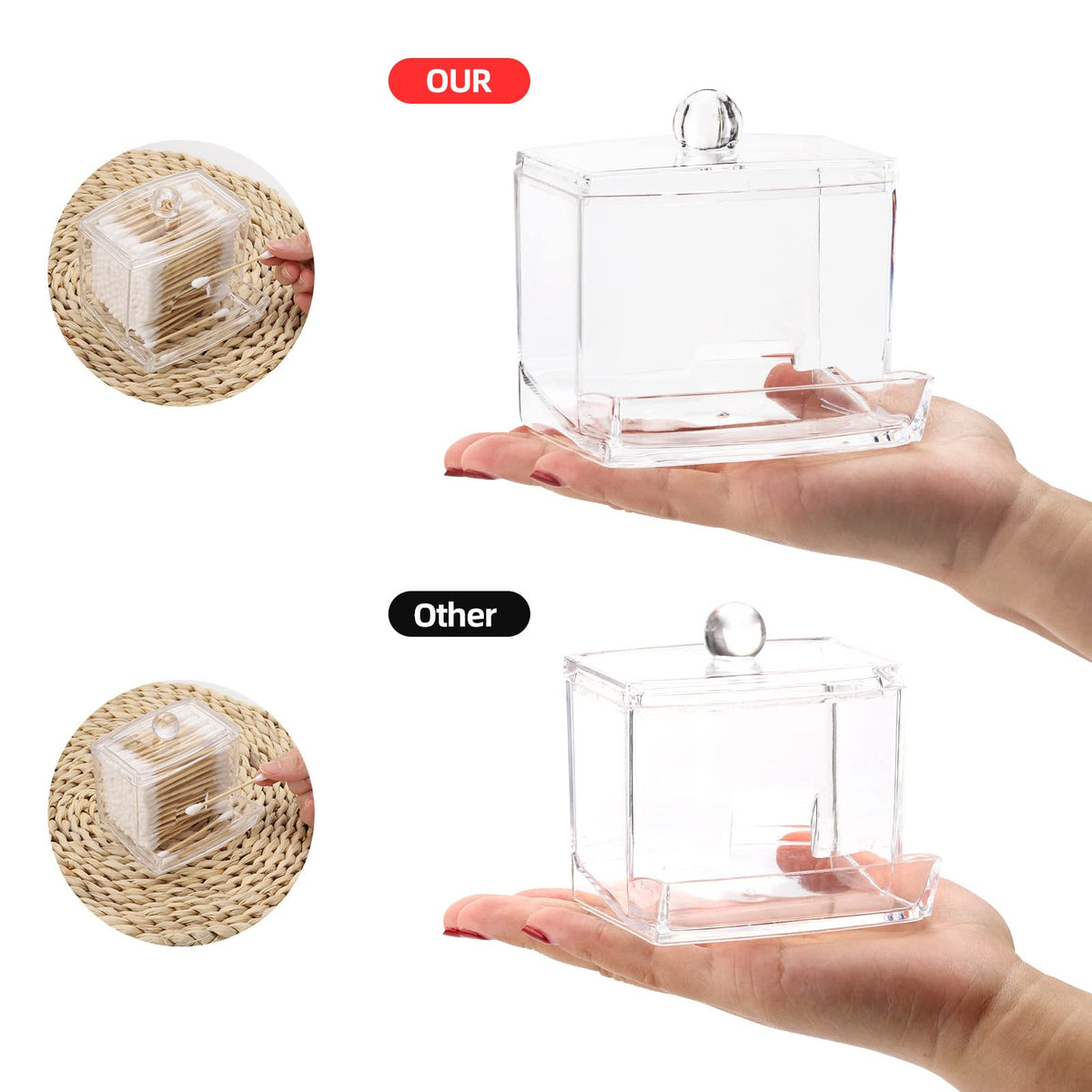 Vatpindebeholder i klar plast med bambuslåg – 9 × 7,2 × 9 cm