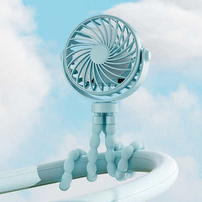 Genopladelig miniventilator med fleksible ben og LED-lys