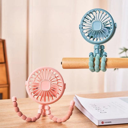 Genopladelig miniventilator med fleksible ben og LED-lys
