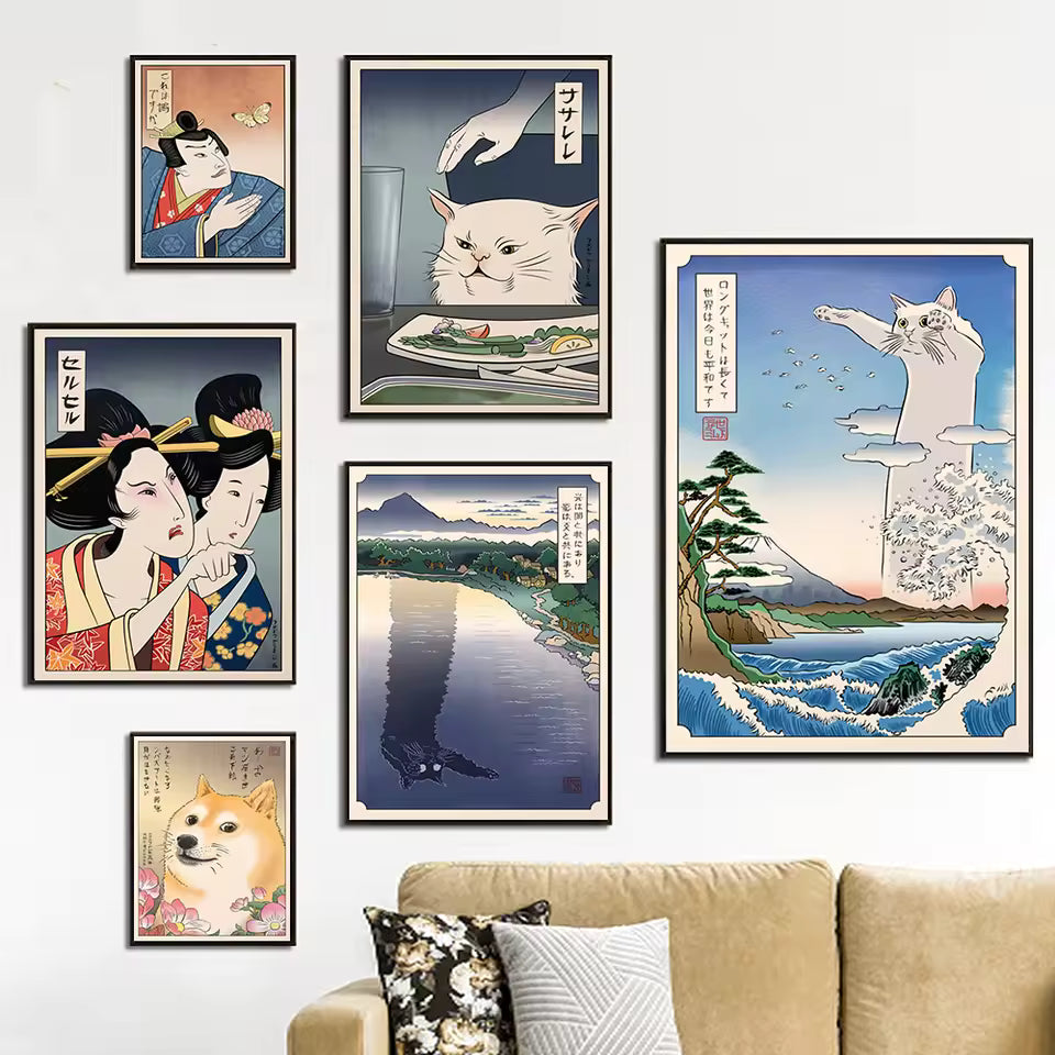 Lærredsplakat med japansk illustrationsmotiv – uden ramme