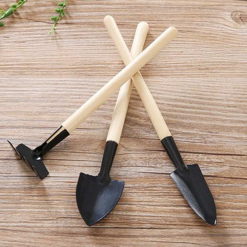 Mini-haveredskaber med træhåndtag – 3 dele