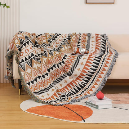 Vævet pynteplaid med geometrisk mønster – 130 × 180 cm