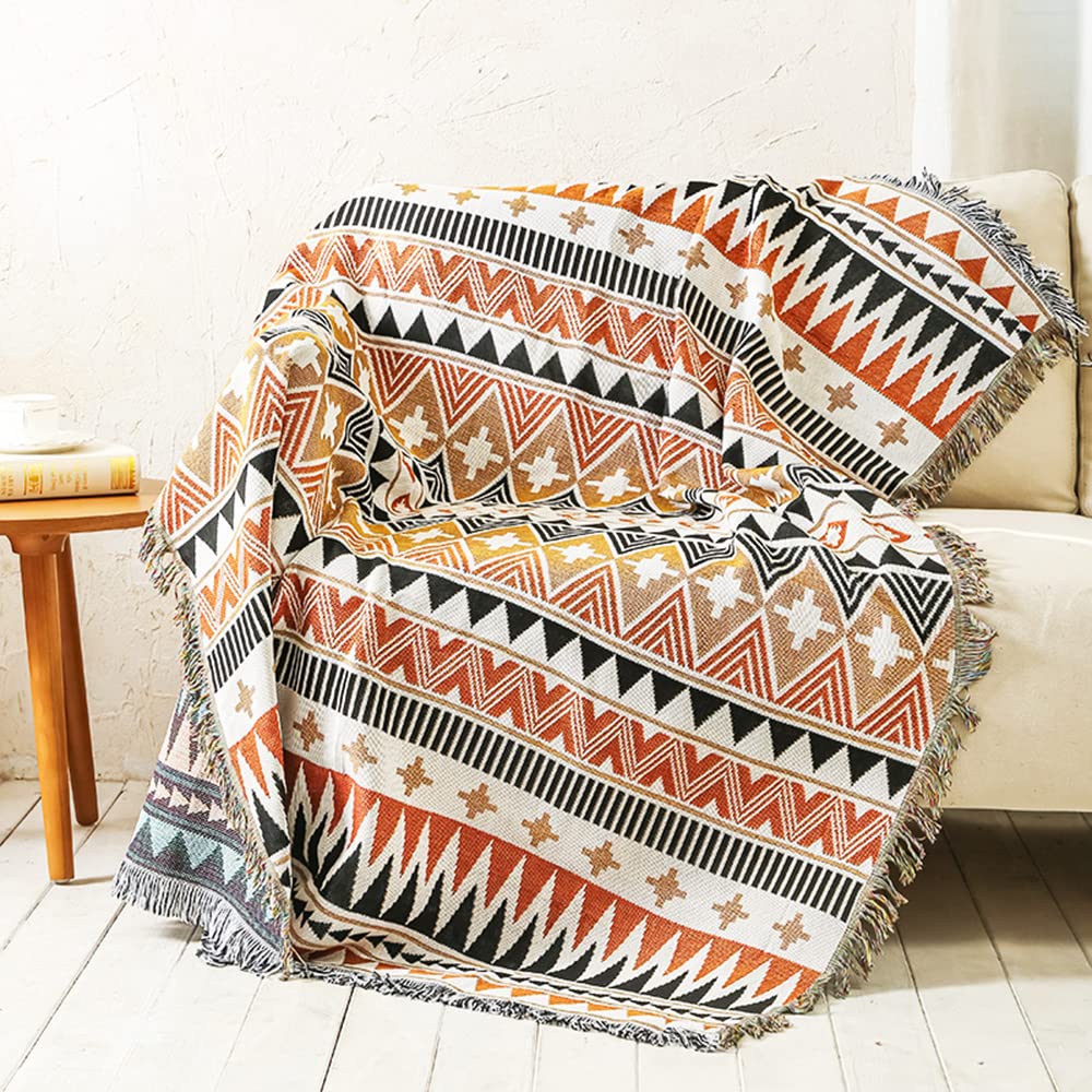 Vævet pynteplaid med geometrisk mønster – 130 × 180 cm