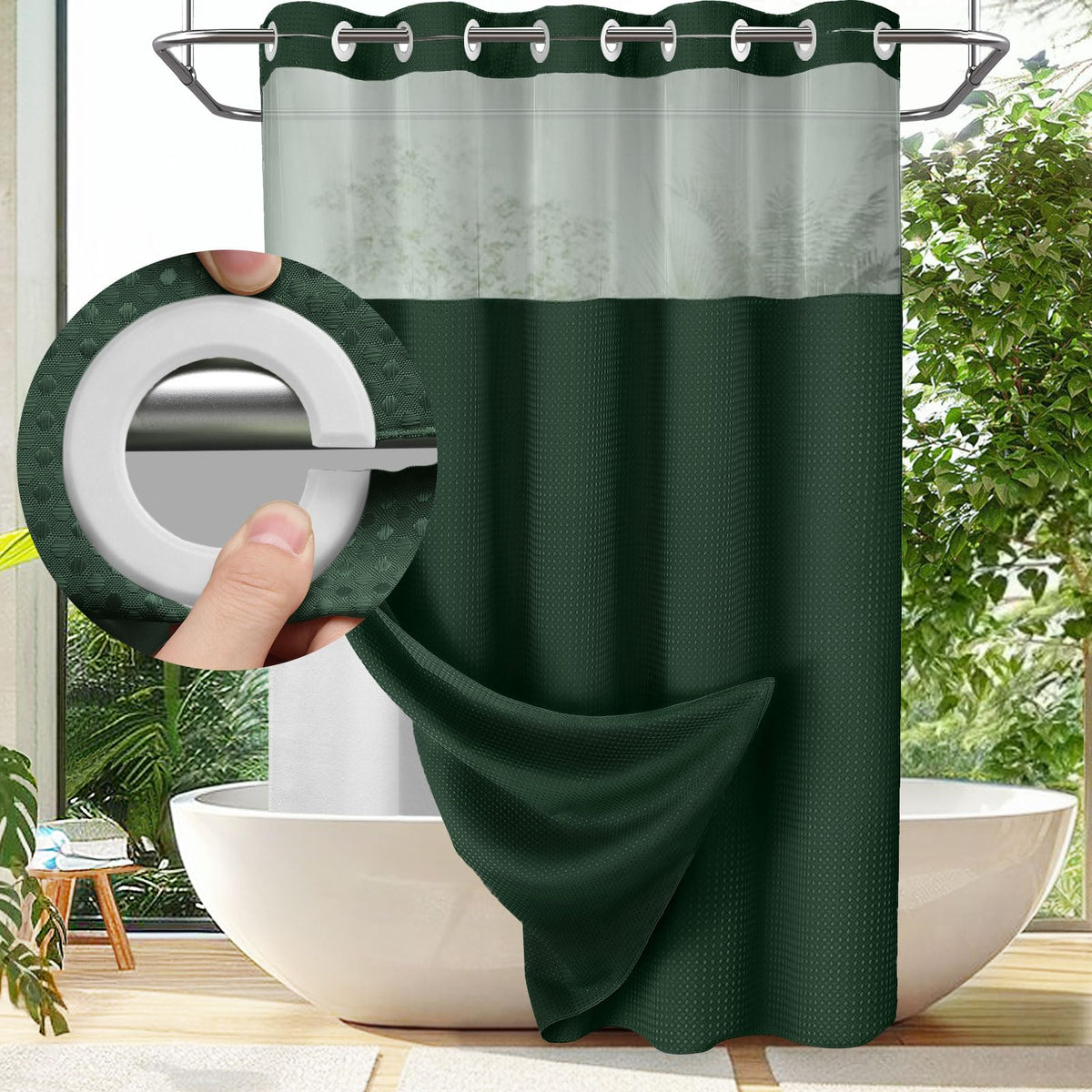Badeforhæng i polyester med aftageligt inderforhæng