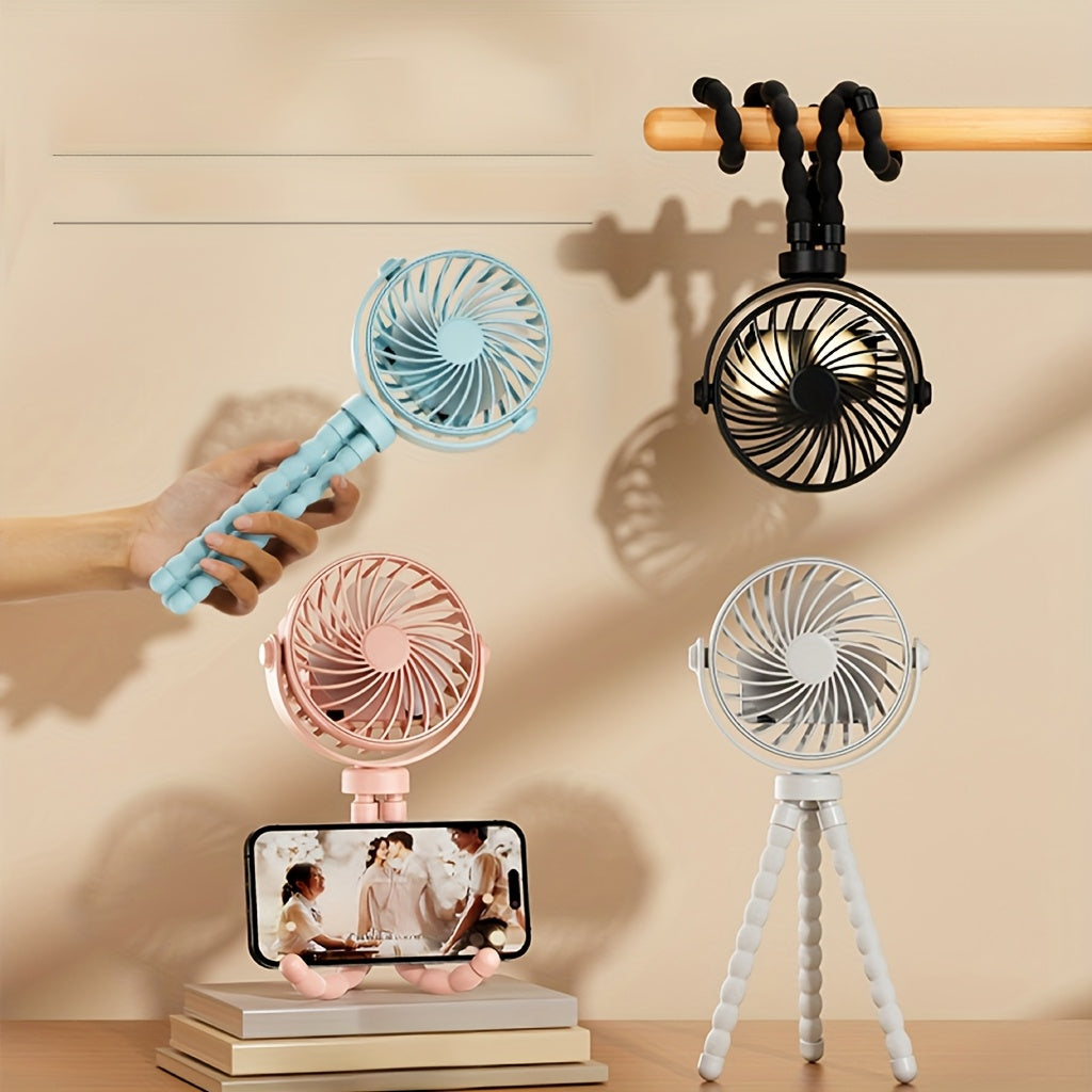 Genopladelig miniventilator med fleksible ben og LED-lys