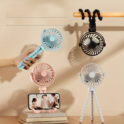 Genopladelig miniventilator med fleksible ben og LED-lys