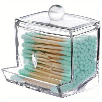 Vatpindebeholder i klar plast med bambuslåg – 9 × 7,2 × 9 cm