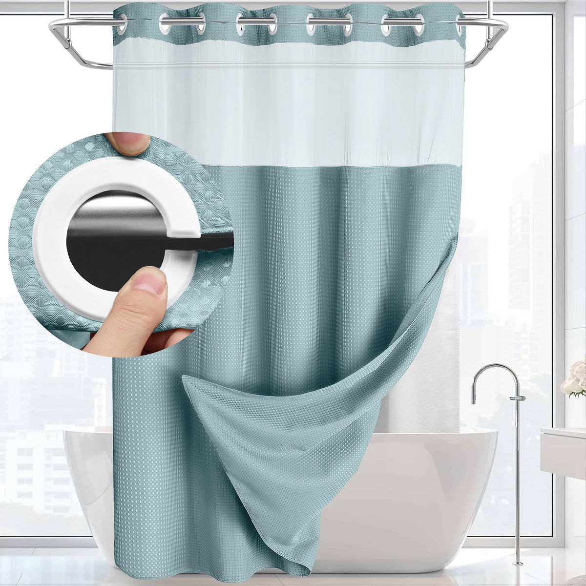Badeforhæng i polyester med aftageligt inderforhæng