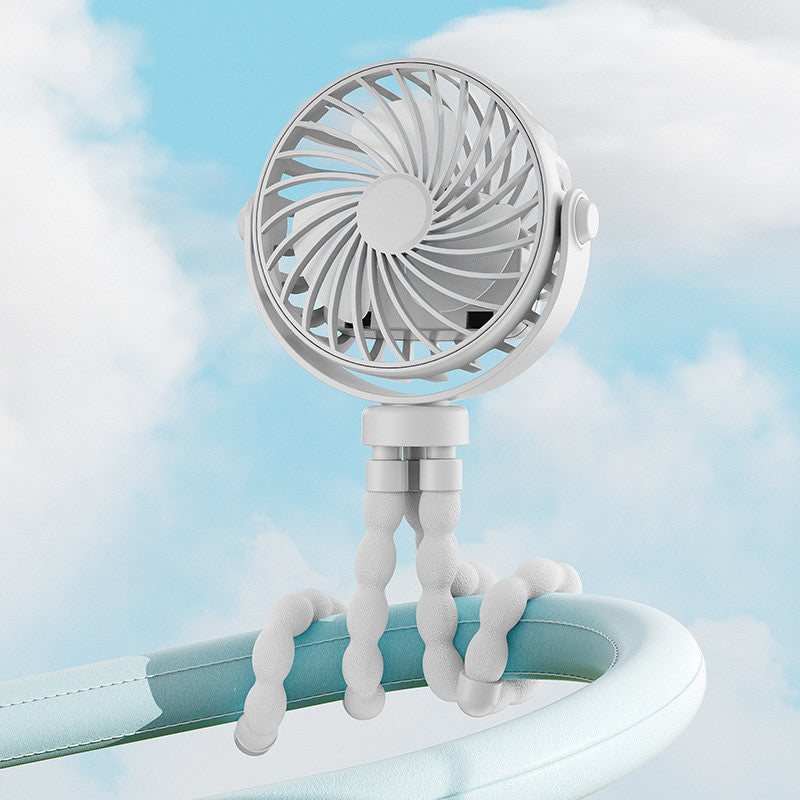 Genopladelig miniventilator med fleksible ben og LED-lys