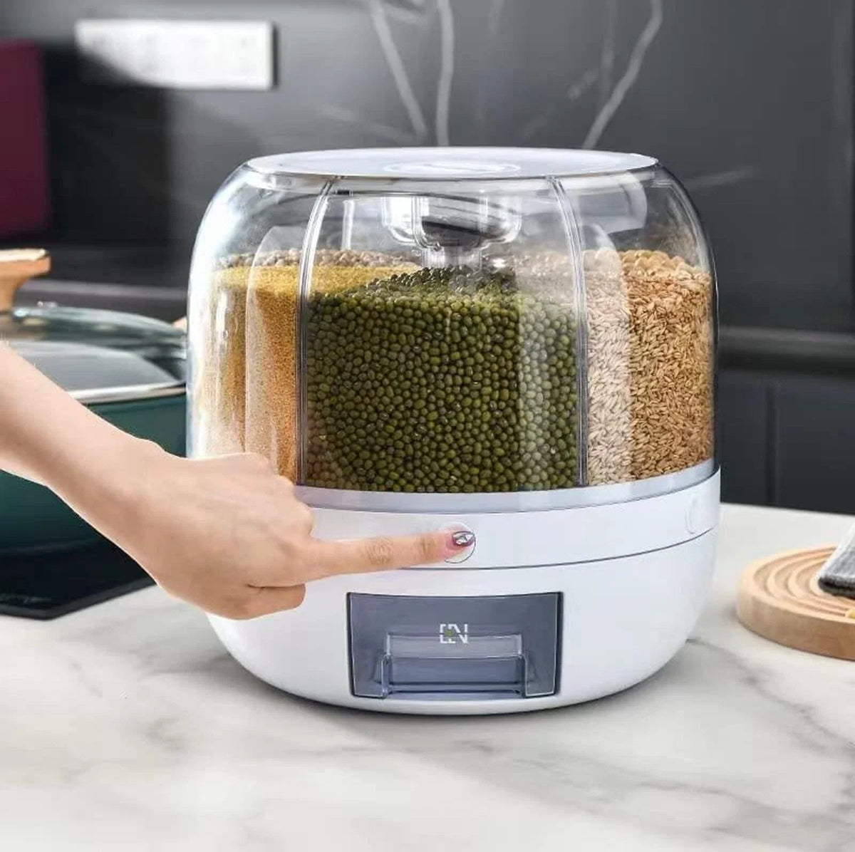 Drejelig tørvaredispenser i ABS med 6 rum