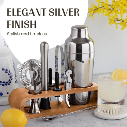 Cocktailsæt i rustfrit stål med shaker 750 ml – 10 dele