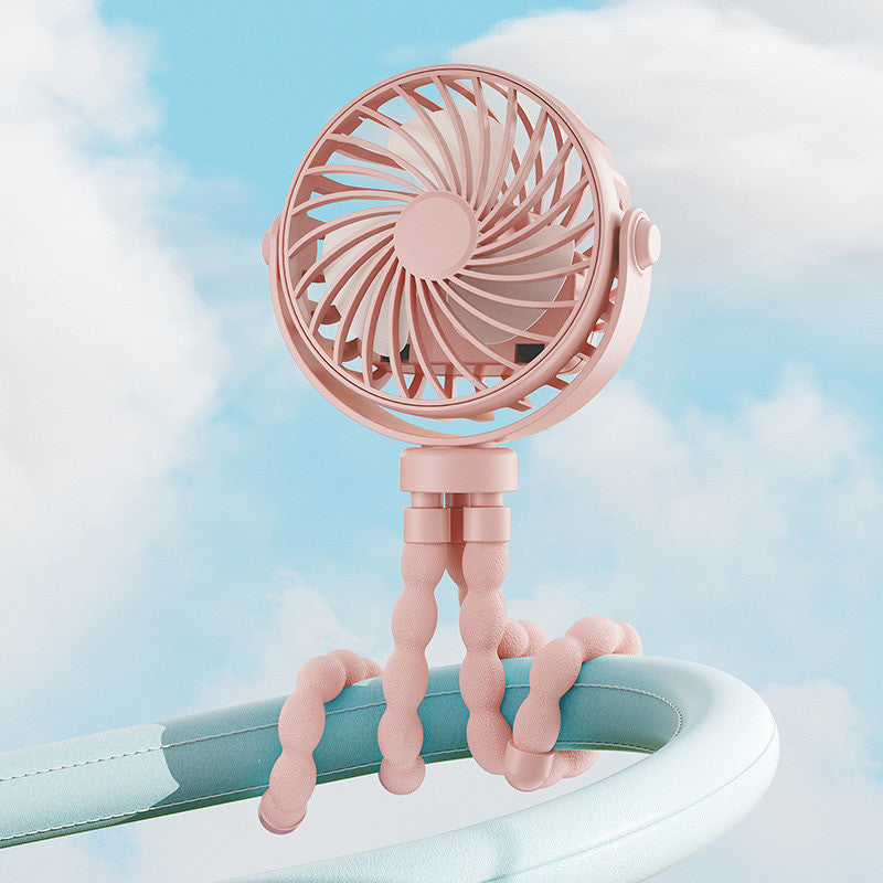 Genopladelig miniventilator med fleksible ben og LED-lys