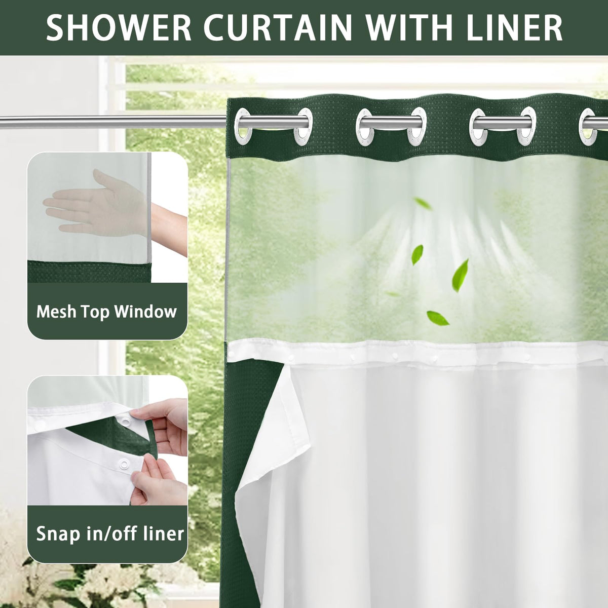 Badeforhæng i polyester med aftageligt inderforhæng