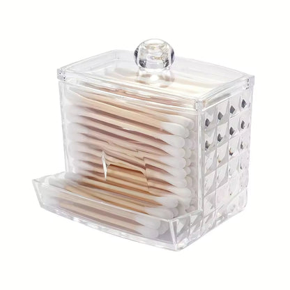 Vatpindebeholder i klar plast med bambuslåg – 9 × 7,2 × 9 cm