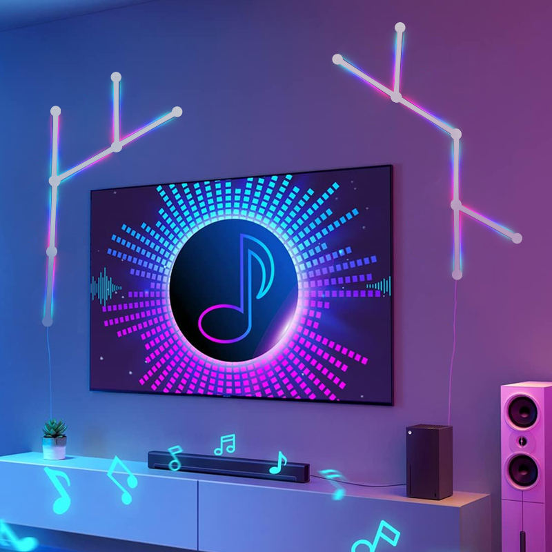Modulære RGB-væglys med lyd- og stemmestyring – 6 paneler
