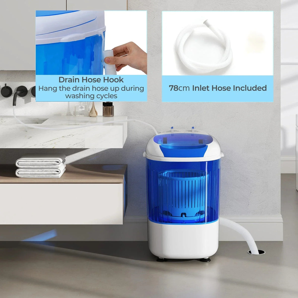 Kompakt mini-vaskemaskine med vask og centrifugering – 2,5 kg – produktbillede 8