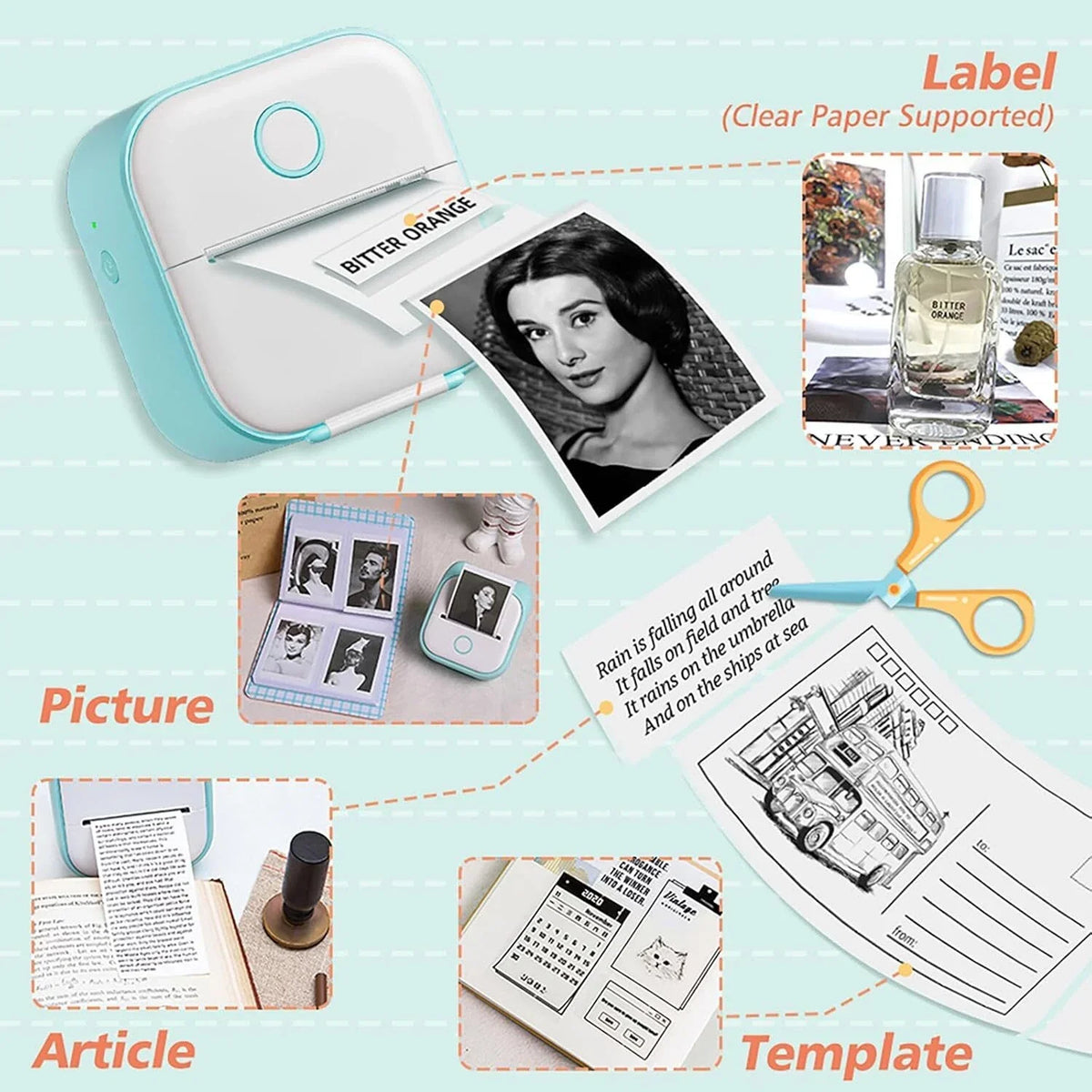 Mini Bluetooth-labelprinter uden blæk – produktbillede 4