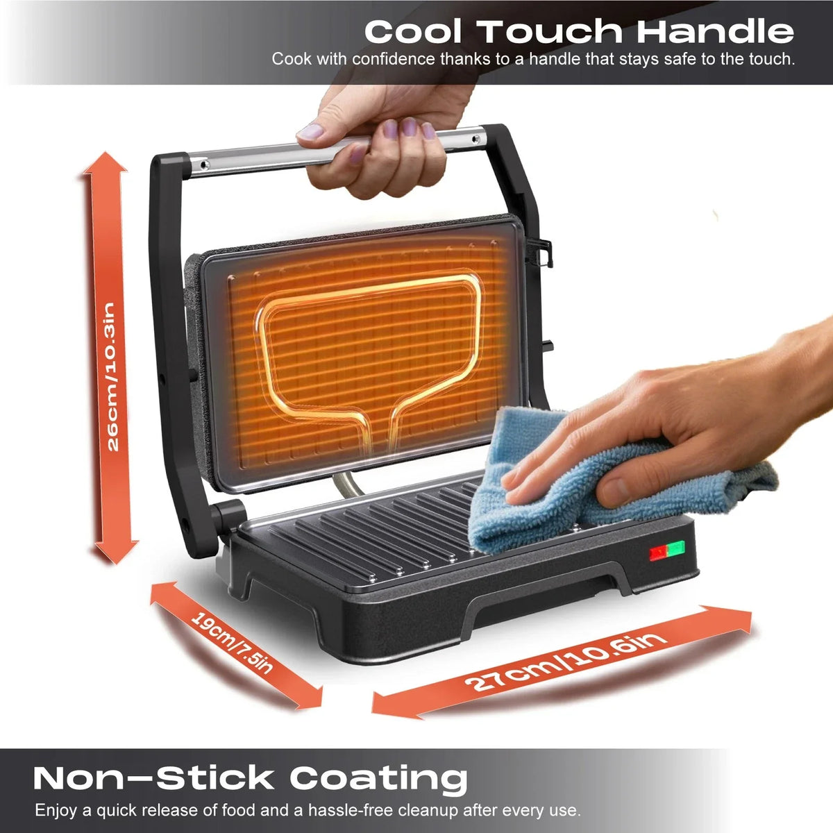 2-i-1 sandwichpresser og 180° bordgrill – produktbillede 3