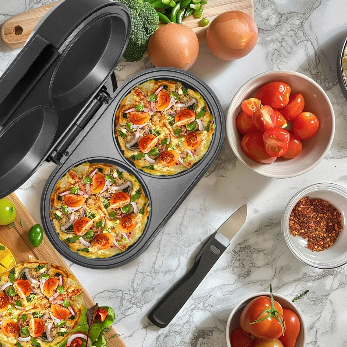 Elektrisk omeletmaskine med to non-stick-rum – 850 W – produktbillede 3