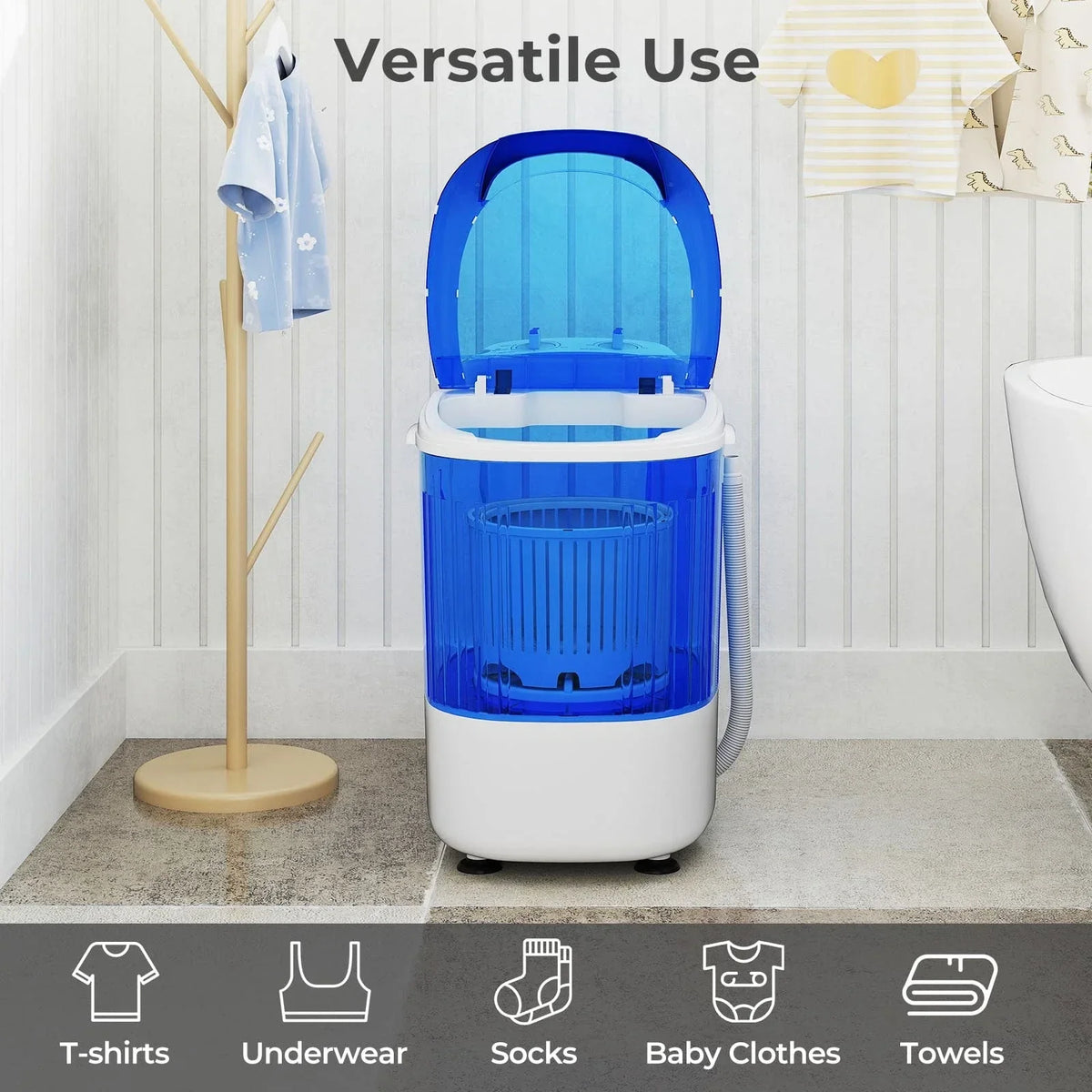 Kompakt mini-vaskemaskine med vask og centrifugering – 2,5 kg – produktbillede 5