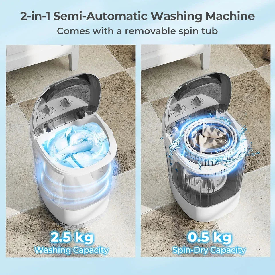 Kompakt mini-vaskemaskine med vask og centrifugering – 2,5 kg – produktbillede 16