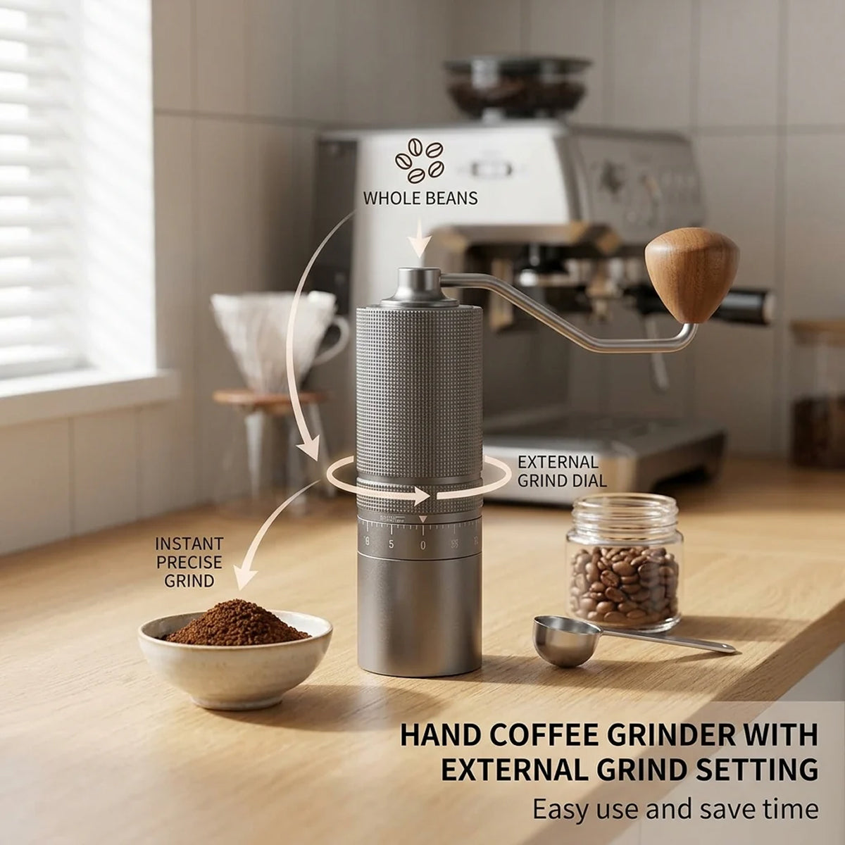 Manuel kaffekværn med håndsving